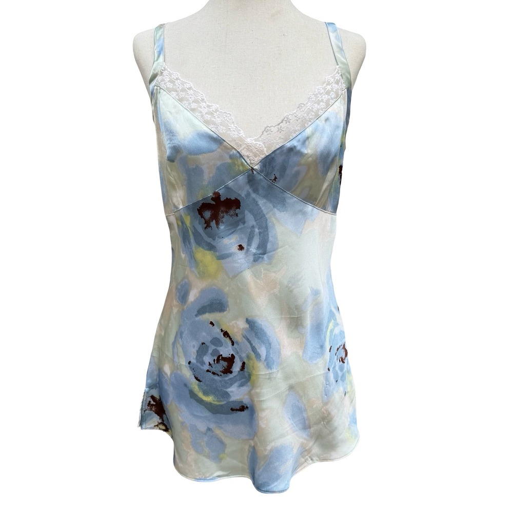 George Womens M Mint Breeze Floral Satin Lace Trim Camisole Top Coquette Fairy